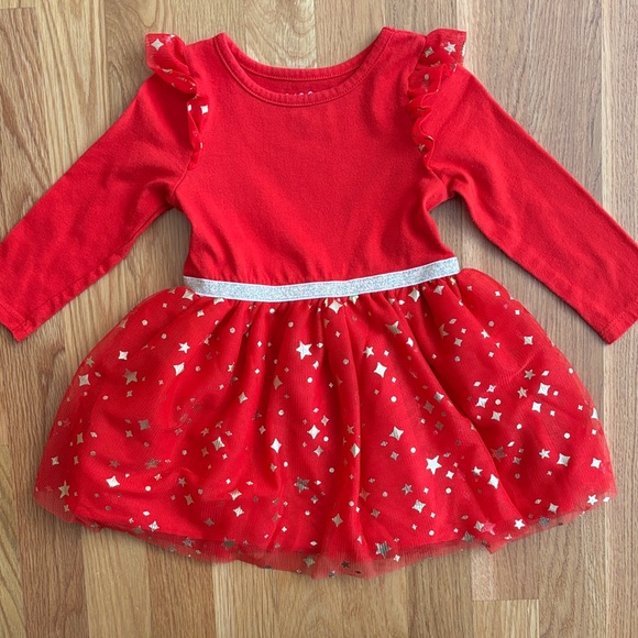 18M Cat & Jack Red and Gold Star Tulle Skirt Dress - Picture 1 of 8